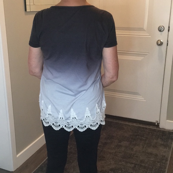 Black Grey Ombré Blouse white buttons and lace - Picture 4 of 7